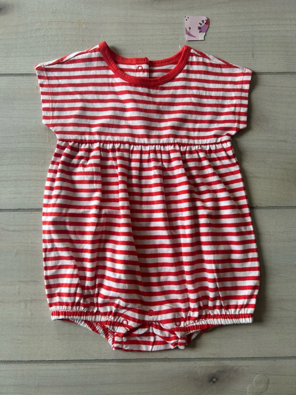 NWT Primary Red and White Striped Baby One-Piece Bubble Romper